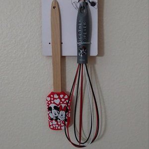 Disney Mickey and Minnie 2 PC. Silicone Spatula & Whisk Set Red White Hearts